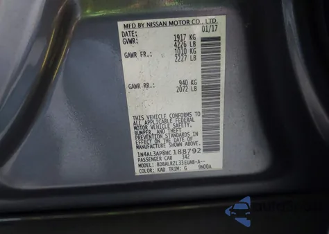 2017 Nissan Altima 2.5 Sl z USA, uszkodzony, nr VIN 1N4AL3AP8HC188792